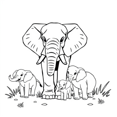 African Elephant with Family