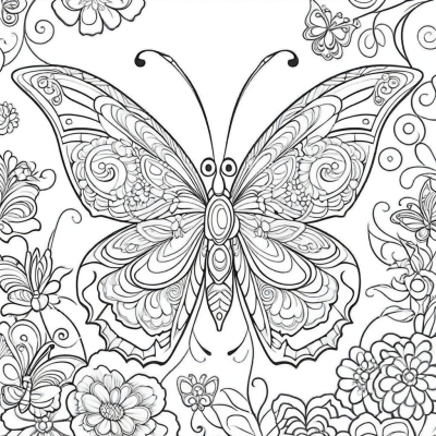 Butterfly with Floral Doodles