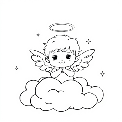 Cute Baby Angel in Clouds