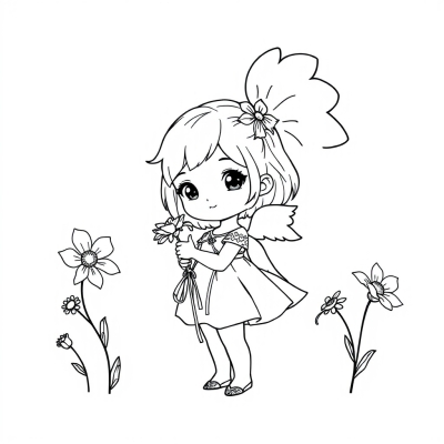 Cute Angel Girl with Flowers