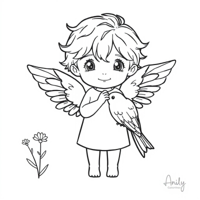 Cute Angel with a Bird for Kids