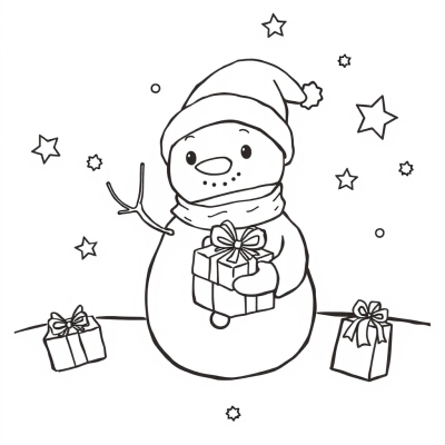 Cute Snowman with a Gift