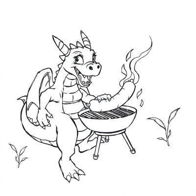 Dragon Grilling a Sausage