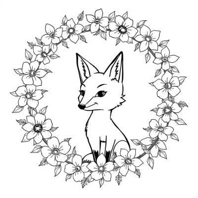 Fox in a Flower Wreath