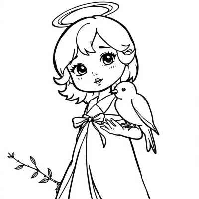 Girl Angel with Bird on Hand