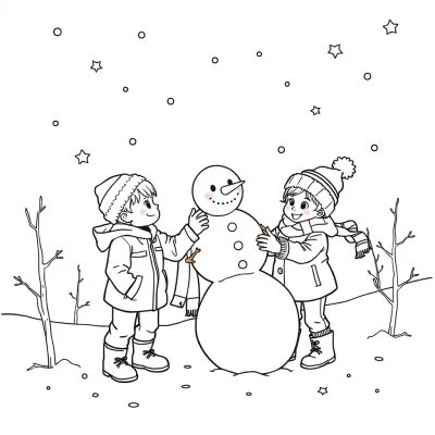 Kids Building a Cute Snowman