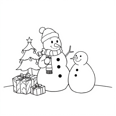 Snowman with Christmas Tree