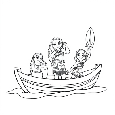Moana and Friends in a Boat