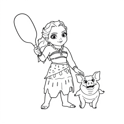Moana with Paddle and Pig Pua