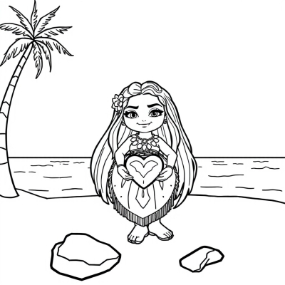 Moana with the Heart of Te Fiti on the Shore
