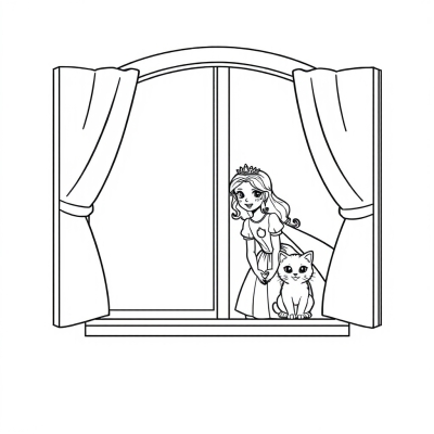 Princess and Kitten in the Window