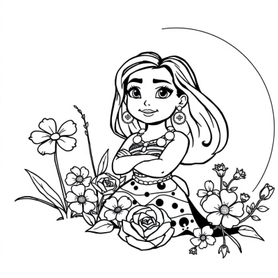 Princess Moana and Flowers