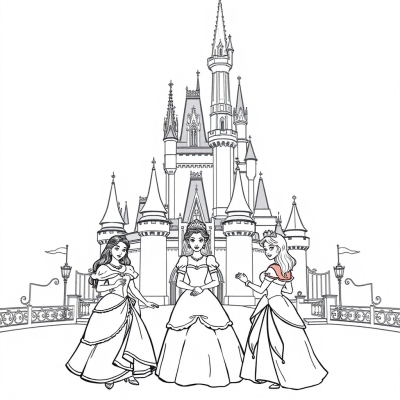 Princesses in Front of the Disney Castle