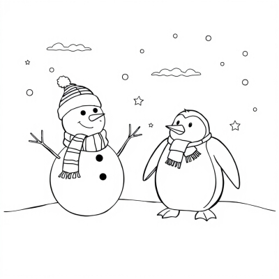 Snowman and Penguin in Scarves