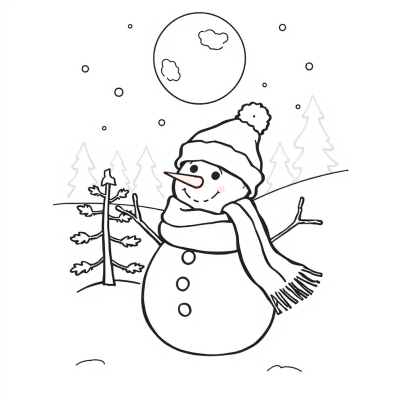 Snowman in a Cozy Scarf Under the Moonlight