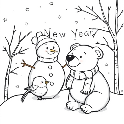 Snowman, Bear, and Bird