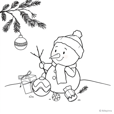 Snowman Playing with Christmas Ornaments