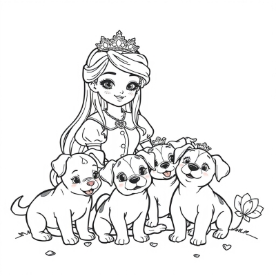 Princess Strawberry with Puppies
