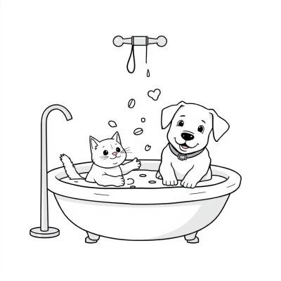 Bath Day for Cat and Dog