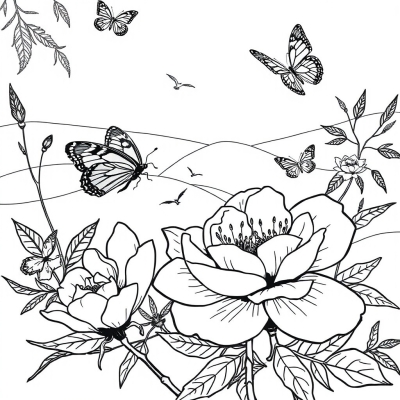 Beautiful Peonies and Butterflies