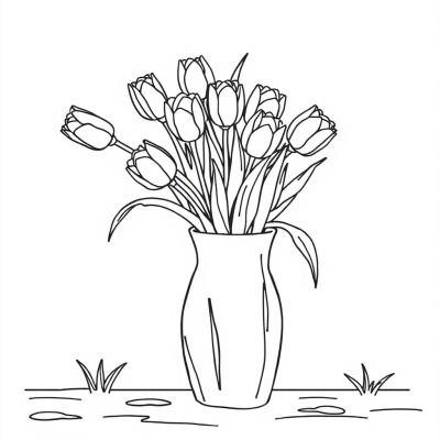 Bouquet of Tulips in a Brush-Shaped Vase