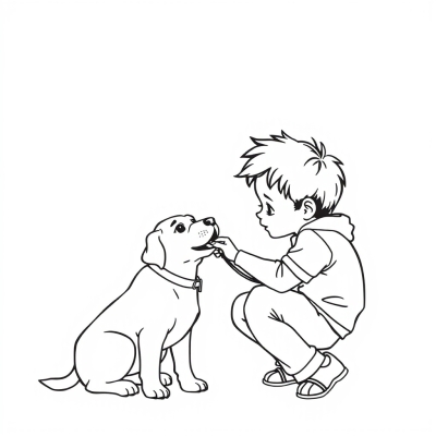 Boy Feeding His Dog