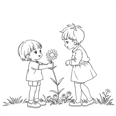 Boy Gives Girl a Daisy