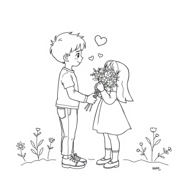 A Boy Gives a Girl Flowers