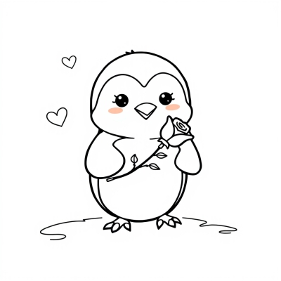 Cute Penguin Valentine with a Rose