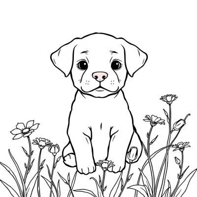 Cute Puppy in Flowers