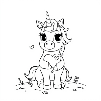 Cute Unicorn Holding a Heart
