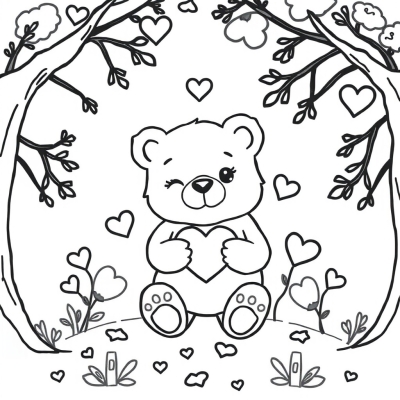 Cute Valentine with a Bear and Hearts