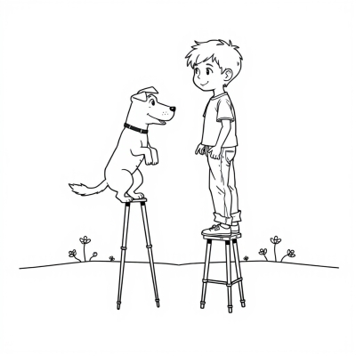 Dog and Boy on Stilts
