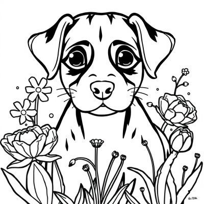 Dog and Flowers