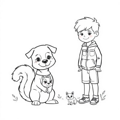 Dog, Boy, and Squirrel