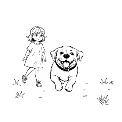 Dog in a Bonnet Running from a Girl