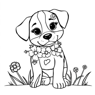 Dog Decorated with Flowers