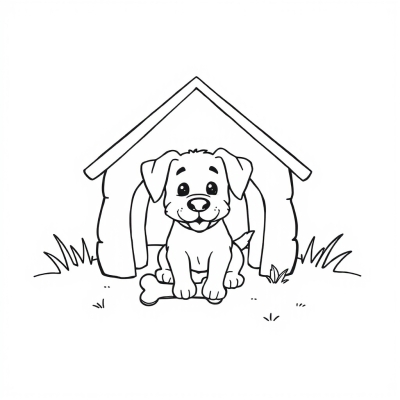 Dog with a Bone by the Doghouse