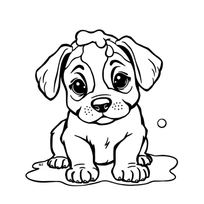 Puppy Covered in Soap Foam