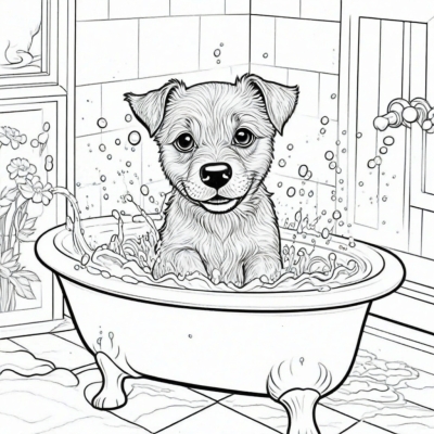 Puppy Splashing in a Bathtub