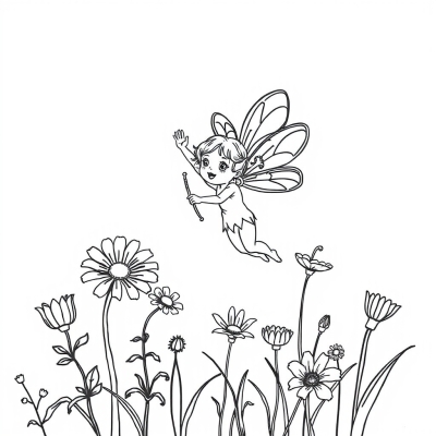 Fairy Flying Over Flowers