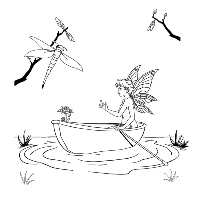 Fairy in a Boat and Dragonfly