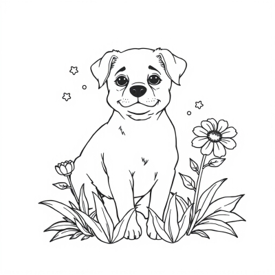 Magical Dog with Flowers