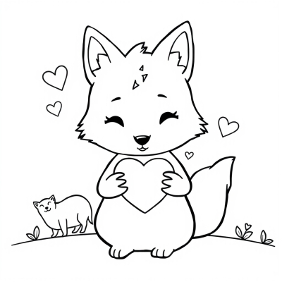 Little Fox Holding a Heart