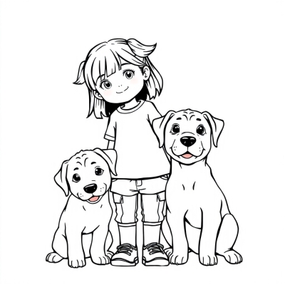 Girl and Two Puppies