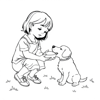 Girl Feeding Dog