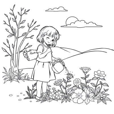 Girl Watering Flowers