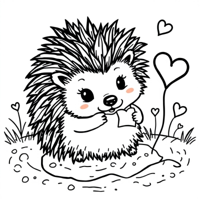 Hedgehog with Valentine and Hearts