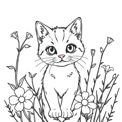 Kitty with Flowers
