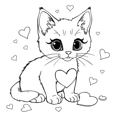 Kitten with Hearts